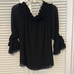 Elegant Black Ruffled Women's Top
